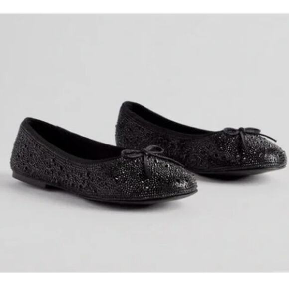 Torrid Embellished Ballet Flat Bow Black Sz 10.5 WW NWOT - Picture 1 of 11
